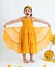 Soleilclo Sleeveless Hand Embroidered Floral Crochet Tiered Dress - Yellow
