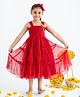 Soleilclo Sleeveless Hand Embroidered Floral Crochet Tiered Dress - Red