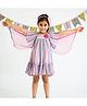 Soleilclo Half Sleeves Angel Wings Detail Striped Dress - Pink
