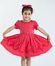 Soleilclo Half Sleeves Floral & Swiss Dots Embroidered Dress - Coral