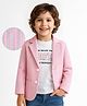 Babyhug Woven Full Sleeves Striped Embellished  Blazer with Text Printed T-Shirt - Pink & White