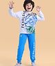 Ollington St. Cotton Knit Full Sleeves Sweatshirt & Joggers Winter Wear Suit With Lion Print - White & Blue