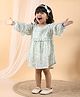 Polka Tots Cotton Full Sleeves Floral Printed  Dress With Headband - Blue