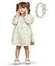 Polka Tots Cotton Full Sleeves Floral Printed  Dress With Headband - Aqua
