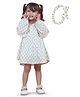Polka Tots Cotton Full Sleeves Floral Printed Dress With Headband - Cream