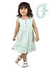 Polka Tots Cotton Sleeveless Solid Dress With Headband - Green