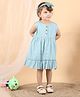 Polka Tots Cotton Sleeveless Solid Dress With Headband - Blue