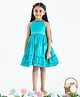 Soleilclo Sleeveless Frill Detail & Floral Embroidered Dress - Teal