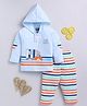 Nottie Planet Cotton Jersey Full Sleeves Striped & Cartoon Printed Hooded Tee With Coordinating Pant - Blue