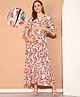 Moms Maternity Three Fourth Sleeves Floral Printed Maxi Dress With Concealed Zipper Nursing Access - Multi Color