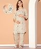 Moms Maternity Cotton Slub Three Fourth Sleeves Floral Printed Maternity Kurta & Trouser With Front Open Nursing Access - Pink