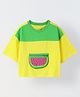 Spunkies Cotton Half Sleeves Watermelon Pocket Detailed Colour Block Top - Yellow & Green