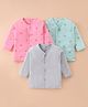 Zero Cotton Knit Full Sleeves Vests with Duck & Polka Dots Print Pack of 3 - Pink Grey & Mint