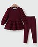 Kookie Kids Full Sleeves Ribbbed Tops & Leggings Set - Maroon