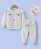 Kookie Kids Full Sleeves Fur Winter Wear Top & Lounge Pant Set With Ear Applique & Sling Bag - Cream