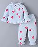Kookie Kids Full Sleeves Winter Night Suit With Fruit Print & Bow Applique - Light Blue