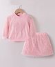 Kookie Kids Full Sleeves Top & Skirt Set With Heart & Fur Applique Detailing - Pink