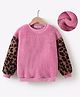 Kookie Kids Full Sleeves Drop Shoulder Sweatshirt with Cheetah Print Design - Pink