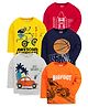 KUCHIPOO Pack Of 5 Cotton Full Sleeves Space & Sports Theme Printed Tees - Red Yellow Orange Blue & White