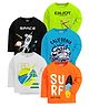 KUCHIPOO Pack Of 5 Cotton Full Sleeves Space Theme & Car Printed Tees - Green Black Blue White & Orange