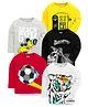 KUCHIPOO Pack Of 5 Cotton Full Sleeves Tiger & Motorcycle Printed Tees - Yellow Grey Black Red & White