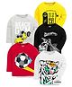 KUCHIPOO Pack Of 5 Cotton Full Sleeves Tiger & Motorcycle Printed Tees - Yellow Grey Black Red & White