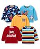 Babyhug Cotton Knit Full Sleeves T-Shirts with Stripes & Animal Graphics Pack of 5 - Blue Maroon & Yellow