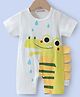 Kookie Kids Half Sleeves Romper With Dino Print & Applique - White