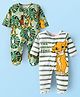 Babyhug Disney Interlock Knit Full Sleeves Footed Sleep Suit With Lion King Graphics Pack of 2 - White Olive Green