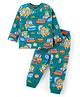 Babyhug Cotton Knit Full Sleeves Night Suit With Construction Vehicles - Green