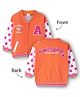 Babyhug Cotton Knit Full Sleeves Drop Shoulder Bomber Jacket with Star Print & Embroidery - White & Orange