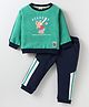 ToffyHouse Fleece Knit Full Sleeves Winter Wear Set With Teddy Bear Print - Mint Green