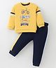 ToffyHouse 100% Cotton Knit Full Sleeves Vehicles Printed T-Shirt & Lounge Pants Set - Golden