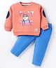 ToffyHouse 100% Cotton Knit Full Sleeves Winter Wear Sweatshirt & Joggers Set with Text & Bear Print - Dark Peach