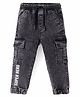 Babyhug Denim Washed Full Length Text Printed Joggers with Stretch - Black