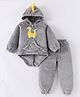 Kookie Kids Full Sleeves Hooded T-Shirt & Lounge Pant  Set with Dino Applique