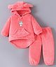 Kookie Kids Full Sleeves Hooded T-Shirt & Lounge Pant Set with Bear Patch - Pink