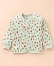 Pink Rabbit Fleece Knit Full Sleeves Front Open Vests With Fox Print - Green