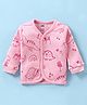 Pink Rabbit Fleece Knit Full Sleeves Front Open Vest with Bear Print - Pink