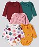 Bonfino 100% Cotton Knit Rib Fabric Full Sleeves Floral & Fox Printed Onesies Pack of 5 - Yellow White & Pink