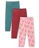 Bonfino 100% Cotton Rib Full Length Leggings With Solid Color & Deer Print Pack Of 3 - Maroon Teal & Pink