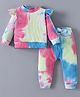 Kookie Kids Full Sleeves Tie & Dyed Top with Frill Detailing & Leggings Set - Pink Yellow & Blue