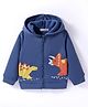 Kookie Kids Full Sleeves Hooded Sweatjacket with Dino Print - Navy Blue
