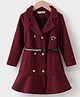 Kookie Kids Full Sleeves Checkered Trench Coat with Belt & Heart Applique - Maroon