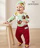 Babyhug Disney Interlock Knit Full Sleeves Onesie with Leggings & Cap Lion King Graphic & Badge Detailing -Dark Red & White