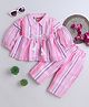 Twetoons Woven Full Sleeves Striped Top & Bottom Set - Pink