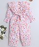 Twetoons Woven Full Sleeves Full Length Jumpsuit With Floral Print & Frill Detailing- Pink