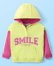 Babyhug Cotton Knit Full Sleeves Drop Shoulder Hooded Sweatshirt With Text Print & Kangaroo Pockets - Limegreen & Pink