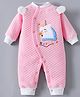 Kookie Kids Full Sleeves Front Open Winter Wear Romper with Unicorn Patch - Pink