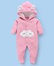 Kookie Kids Full Sleeves Winter Wear Hooded Romper with Cloud Patch & Ear Applique - Pink